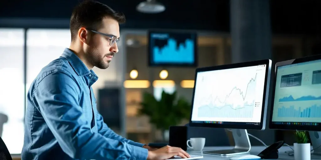 homem trabalhando em dashboard para ilustrar texto de como otimizar processos