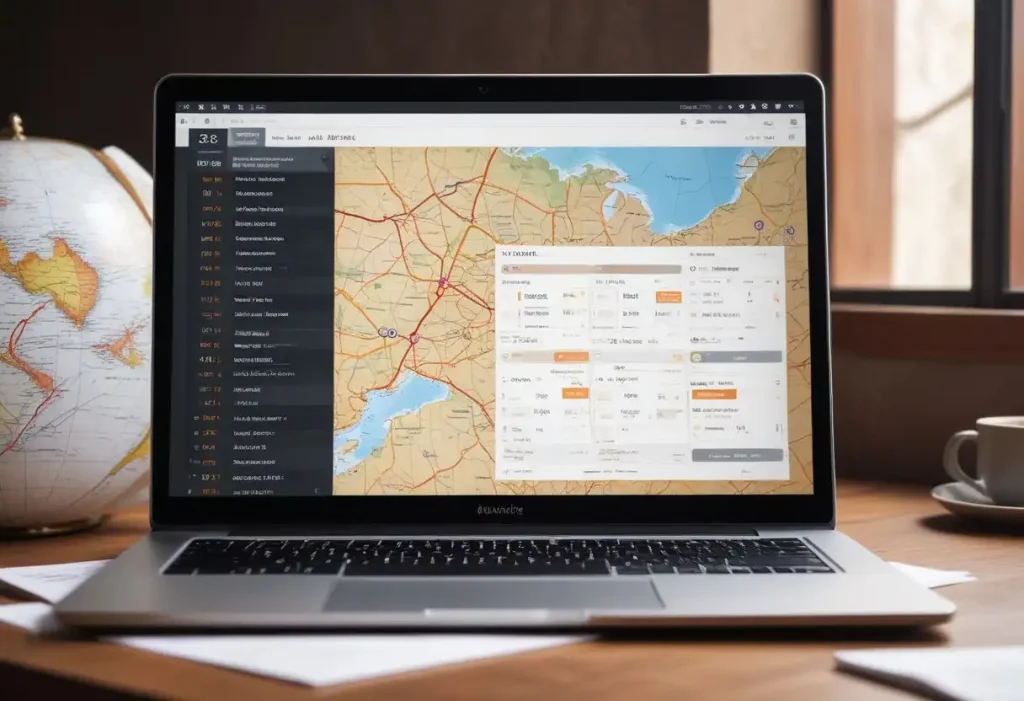 computador com mapa para ilustrar texto de sistema de viagens corporativas
