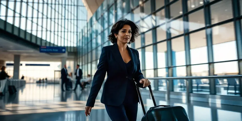 mulher executiva em aeroporto para ilustrar texto de viagem de emergência