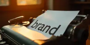 máquina de escrever com a palavra brand escrita para ilustrar texto sobre fortalecimento de marca